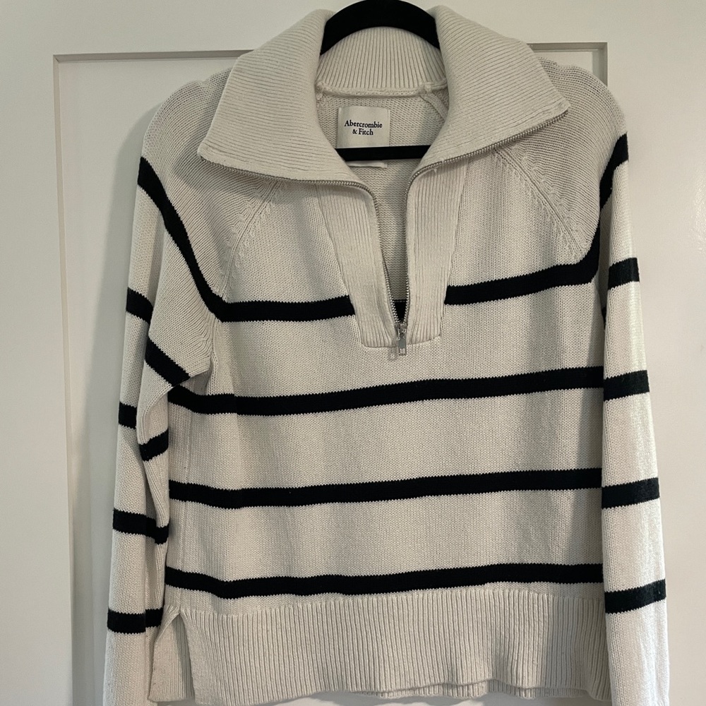 A&F black/white striped quarter zip